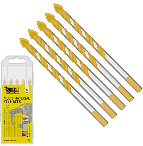 5 x SabreCut SCTBB6 6mm x 100mm Multi-Material Tile Drill Bits Set for Ceramic Porcelain Granite Marble with Durable Storage Box