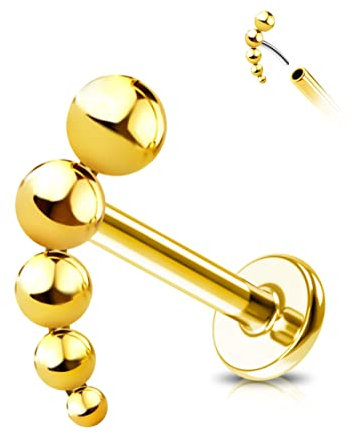 Jewseen 14K Massivgold Top Gewindelose Labret Ohrring Push Back Helix Knorpel Ohrring Tragus Conch Piercing Schmuck für Damen Herren Titan Barbell