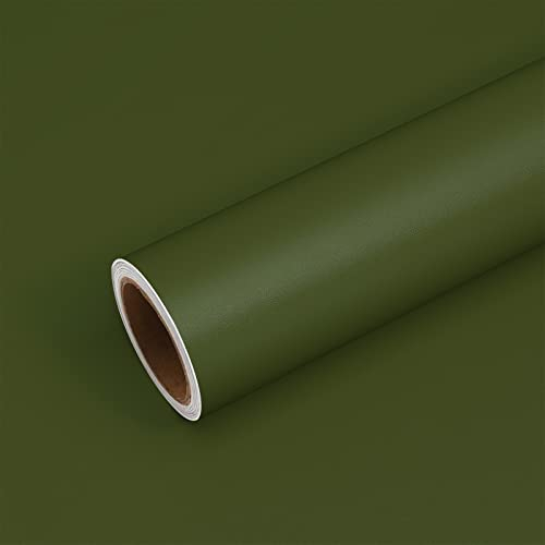 VEELIKE Papel Pintado Verde Oliva Vintage Papel Adhesivo para Muebles Papel de Pared Decorativo Salon Papel Tapiz Impermeable para Cocina Papel Forrar Mueble Armarios Dormitorio Habitación 40cm×300cm