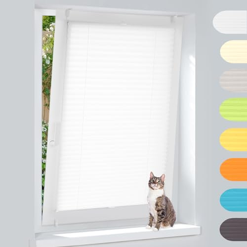 Plissee Klemmfix Ohne Bohren – weiß 95x130cm(BxH), Jalousie Lichtdurchlässig & Blickdicht, Sonnenschutz & Sichtschutz, Faltrollo Easyfix für Fenster & Tür