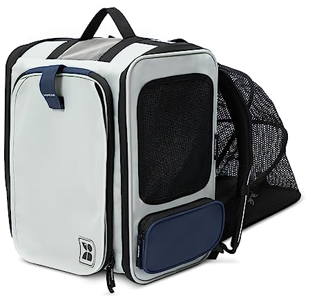 ALLSOPETS Hunderucksack Katzenrucksack Erweiterbarer um 90% Tragbarer Faltbarer Haustiertrage Rucksack mit innerer Sicherheitsleine und Haustiermatten - Ideal für Reisen mit Haustieren Grau