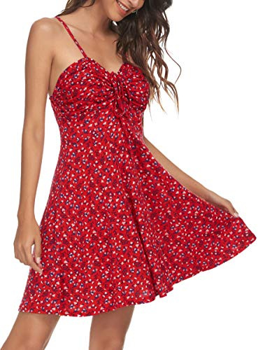 Missufe Abito estivo da donna, con spalline sottili, Colore: rosso, L