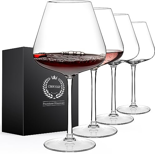 Chouggo Super Large 28Oz Wine Glasses Set of 4, Hand Blown Crystal Red Wine or White Wine Burgundy Glass, Hand Crafted by Artisans - Gifts for Women, Men, Wedding, Anniversary, Christmas, Birthday