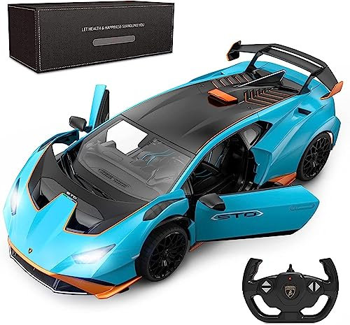 Blaues Lamborghini Huracán STO RC Auto: 1:14 Maßstab Hochleistungs-Ferngesteuertes Spielzeugfahrzeug. Leistungsorientiertes Ferngesteuertes Spielzeugauto, Ideal für Rennsportbegeisterte
