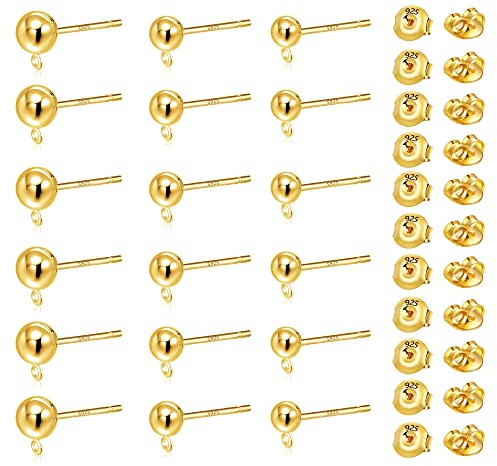 Gold Ohrringe Rohlinge, Hypoallergen 18 Stück Kleine Kugel Ohrstecker Mit Schlaufe 22 Stück Ohrring Schmetterling Verschlüssen für DIY Ohrhänger Schmuckherstellung Mit Verschlüsse