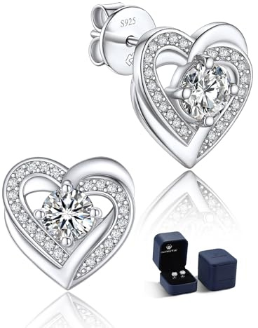 MomentWish Herz Ohrringe, 1 Karat Moissanite Ohrstecker 925 Silber Ohrringe Moissanit-Diamant Echt Silber Hypoallergen für Damen Frauen 5mm