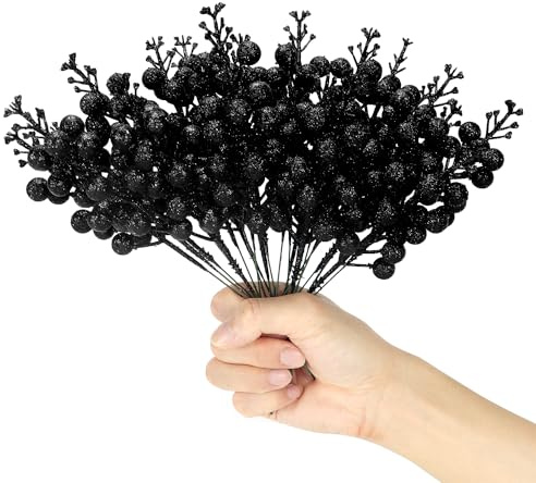 Künstliche schwarze Beerenstiele, 24 Stück, 22,1 cm, Weihnachts-Glitzer-Beeren, Stiele, künstliche Früchte, Beeren, Stechpalmen, Blumenzweig, Winter-Picks, Zuhause, Urlaub, Hochzeit, Party, DIY,
