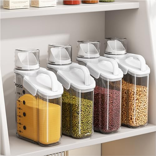 Storage Jars Set with Lid, Airtight, Storage Container, Kitchen Storage Organiser Dispenser for Dry Food, Storage Container, Cereal, Flour (Set of 1 x 2.8 L - White)