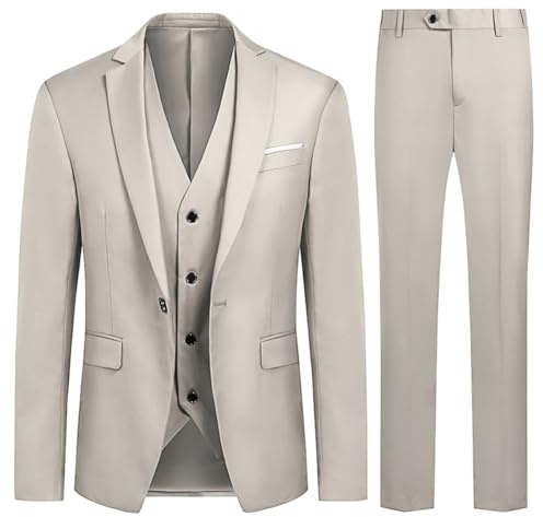 Allthemen Anzug Herren Slim Fit 3 Teilig Anzüge Modern Herrenanzug 3-Teilig Sakko Hose Weste Business Hochzeit Beige XL