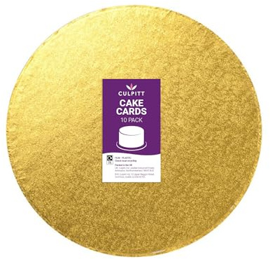 Culpitt 10 Round Cake Boards | Gold | 2.7mm Cards For Celebration Desserts, Birthday Treats, Tiered Sponge, Cupcakes, and More! 10 inch, Pack Of 10