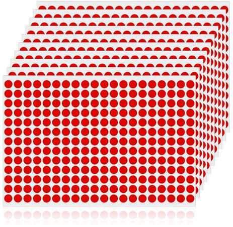 YIKIADA 2600 Stück Rot Klebepunkte Etiketten 13 mm Vinyl Selbstklebende Beschriften Kreis Aufkleber Wasserdicht Klebeetiketten für Markierung
