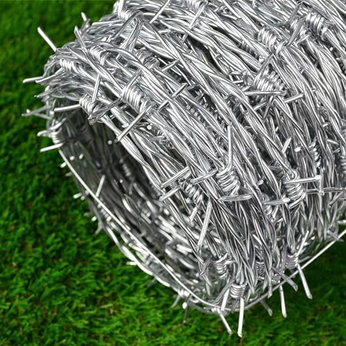 CINVSERW Alambre De Púas, Fácil De Doblar Valla De Alambre De Púas Galvanizado, Valla De Alambre De Púas De 4 Puntos, Rollo De Alambre De Púas para Manualidades y Jardín (20m)
