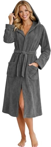 Morgenstern Bademantel Damen mit Kapuze 100% Baumwolle Frottee OEKO-TEX® Morgenmantel Marina Anthrazit Gr. M