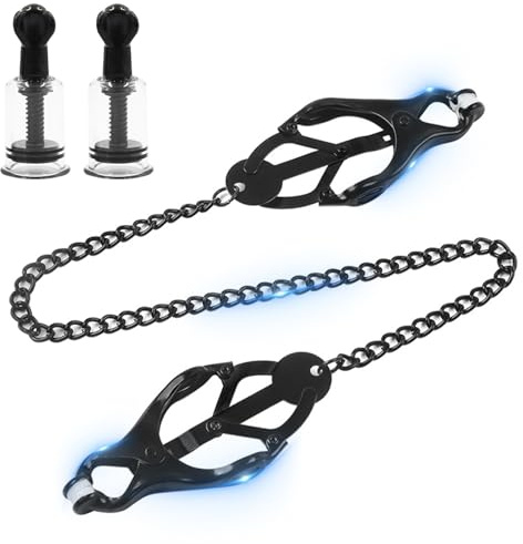 AMZII Nippelklemmen Brustwarzen Sex Klitoris Clip mit Kette & 2er Nippelsauger Brustwarzen,Einstellbar Nipple Clamps Fetisch BDSMs Spielzeug Hart,Klitoris Nippel Sauger Sexspielzeug für die Frau (A)