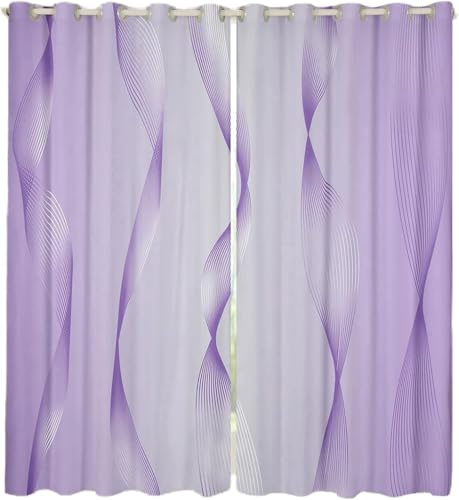 Homewish Gradient Lilac and Greyish White Blackout Curtains Ombre 2 Panels 46 Wx54 L Curtains & Drapes,Trippy Spiral Silver Wave Line Curtains,Abstract Art Room Decor Aesthetic