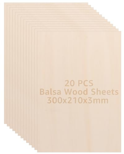 JMIATRY 20 Pcs Balsa Wood Sheets, 300x210x3mm Plywood Sheet, Unfinished Basswood Sheets for Home Decoration, DIY Crafts Projects, Woodcraft Model, Painting and Engraving