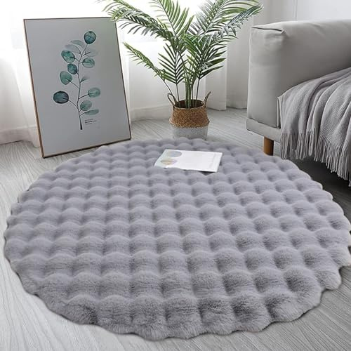 Freyamy Plüsch Teppich Rund 100cm Grau Einfarbig Hochflorteppiche Flauschige Weich Teppiche Waschbar rutschfest Teppiche Modern Dekorative Teppich für Wohnzimmer Schlafzimmer Kinderzimmer