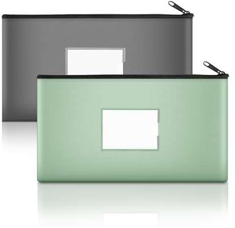 Dimeho 2 Stück Geldtaschen Banktasche Leder Bankmappe Geldscheintasche Geldbeutel Etui mit Reißverschluss Fenster Elegante PU Dokumententasche Zipper Kosmetiktasche für Schule Haushalt Business