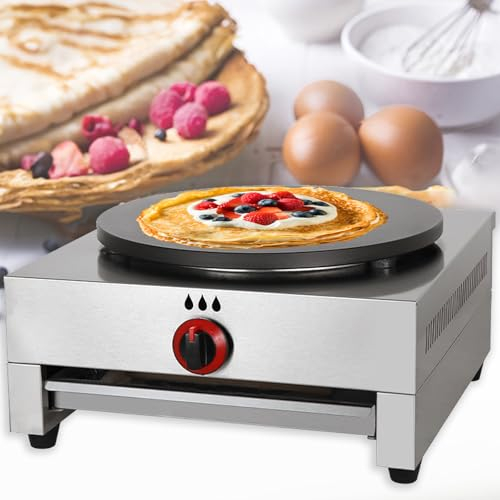 Naturalpowev Máquina para Hacer Crepes, máquina Comercial para Hacer panqueques a Gas con área de cocción de 40cm, Temperatura Ajustables, esparcidor de Masa, sartén para Crepes, Tortilla, Blintzes