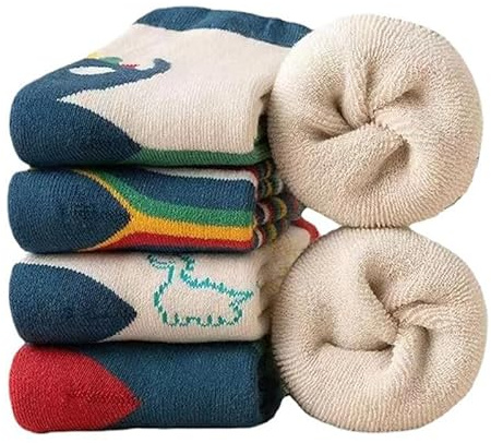 Alxad Kids Merino Wool Thermal Socks for Toddlers Boys Girls Winter Socks Thick Warm Heavy Cosy Crew Boot Skiing Animal Socks 5 Pairs