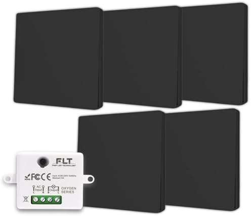 Interruptor inalámbrico y sin batería Autoalimentado Ecológico Calidad Profesional - Interruptor RF de 5 mandos + 1 relé radio empotrable - Largo Alcance - Interior y Exterior IP64 - Negro
