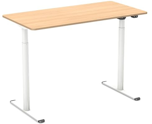 Worktrainer - BudgetDesk Höhenverstellbarer Schreibtisch Elektrisch - Höhe 72,5-117,5 cm - Breite 120 cm - Weiß/Eiche - Inklusive Schreibtischplatte 120x60 cm