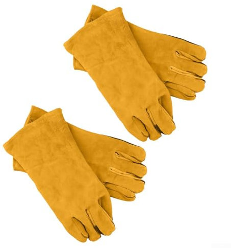 2 Paar Schweißhandschuhe - Flammhemmendes Rindsleder Schweißarbeiten Arbeitshandschuhe Hitzebeständige Metall Schweißschutz für Schweißer/Kamin/Gartenarbeit