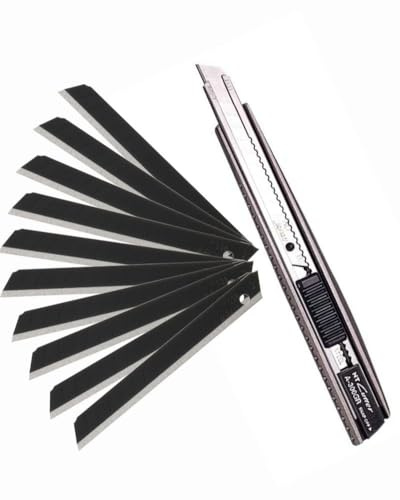 Nt Cutter A-300GRP Cortador Metálico 9 mm+ Cartucho 10 hojas negras extra afiladas. Kit cútter profesional con cuchillas de respuesto. Cúter metálico en aluminio mango anti-deslizante.