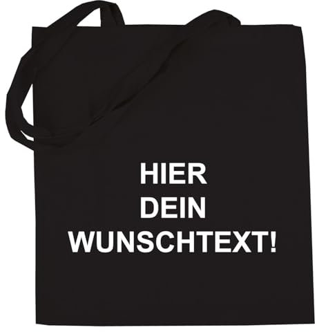 Alsino Jutebeutel Stoffbeutel Wunschtext selber gestalten Baumwolltasche Tragetasche Einkaufstasche personalisiert mit Henkeln - nachhaltig, Farbe wählen:schwarz