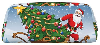 ASPOIJHN Merry Xmas vielseitiges Leder-Federmäppchen, stilvolle Aufbewahrungstasche für Schule, Büro, Schreibwaren, Kosmetiktasche, Münzen-Organizer, silber, Einheitsgröße, Krawattenetui