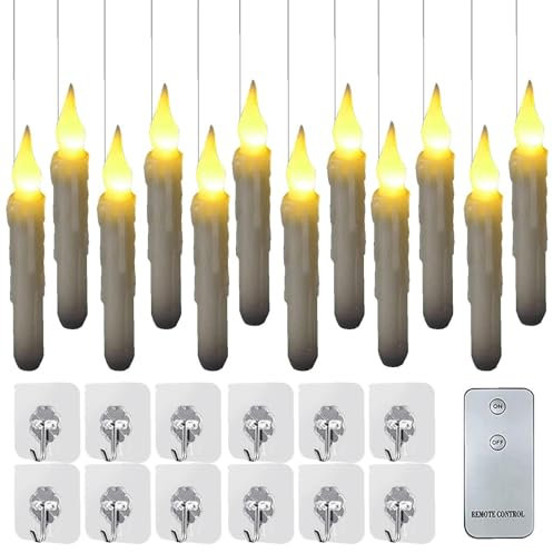 Wpsagek Schwimmende Spitzkerzen,Schwimmkerzen mit Fernbedienung,12X flammenlose, flackernde LED-Stabkerzen mit Fernbedienung - Batteriebetriebene Kerzenständer für die Hochzeit