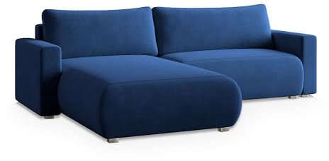 Masseno Ecksofa Turin M mit Schlaffunktion L-Form, Sofa mit Bettkasten, Wohnzimmersofa, Couch, Soffa, Bettsofa, Couchgarnitur- Blau, Monolith 77