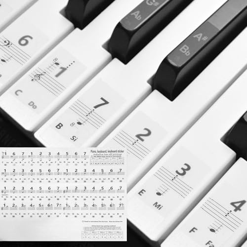 sourcing map Piano Key Stickers for 88/61/54 Keys, Numbers Keyboard Sticker Piano Notes Guide Removable for Beginners Learning, Black