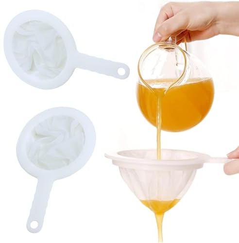 2 Pcs White Fine Mesh Strainers, Plastic Ultra-Fine Nylon Sieve, 200 Mesh Sieve PP Non Slip Handle for Coffee, Jam, Fruits, and Vegetables - Durable & Easy to Use