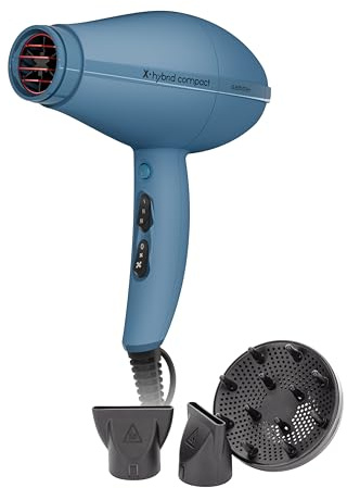 GAMMA+ Asciugacapelli Professionale X-Hybrid Compact, Phon per Capelli Leggero e Compatto, Tecnologia Ionica, Griglia Rivestita in Tormalina, 1800-2100W (Blu Avio)