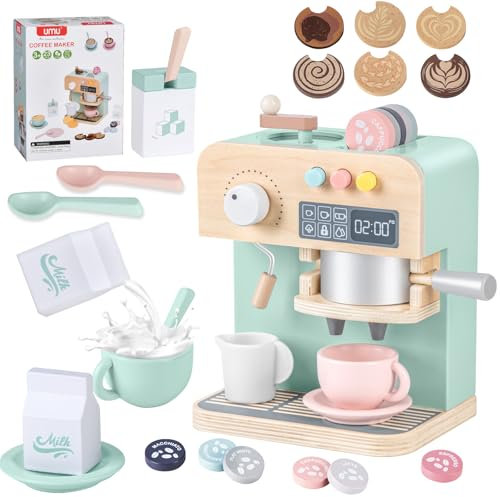 YOOHBERRYS Cafetera Juguete de Madera, 22 Piezas Máquina de Café de Madera de Juguete, Juego de rol de Barista con Molino, Accesorios de Cocina de maderaje para Niños y Niñas de 3+