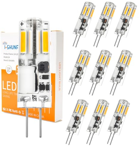 I-SHUNFA G4 LED-lampor, naturvit 4 000K, AC/DC 12 V 1,2 W ersättning för 10W-15W halogenlampor, 130 LM inte dimbar, små LED-lampor för fläktkåpa, kök (10 st)