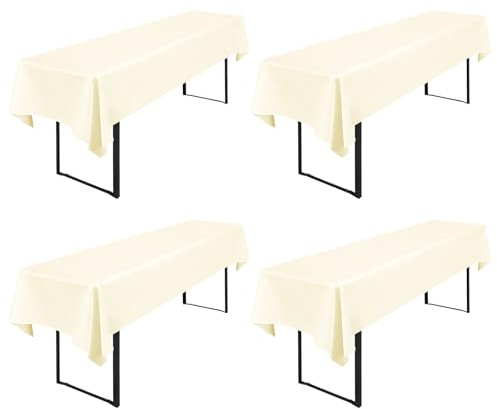 4 Stück Beige Biertisch Tischdecke 250x100cm,Universal für 50cm u.70cm Bier Tischdecke für Biertisch, Opaque Polyester Tischdecke Bierzeltgarnitur,Tischdecken Rechteckige Tischdecken Waschbar