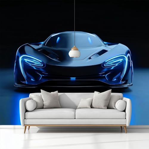 Générique Papier Peint Mural Chambre Surréalisme Voiture De Sport 400 x 280 cm Poster Mural 3D Muraux Tapisserie Photo, Salon Chambre d'enfants Mur de Fond Noir Papier Peint Panoramique