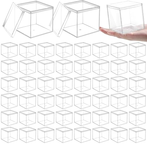 48 Pack Mini Acrylic Cube Boxes, 6.5cm Clear Favour Storage Boxes with Lids | Small Clear Storage Boxes for Wedding Party Favours, Treats, Sweets, Jewellery, Beads, Pills, Crafts and DIY