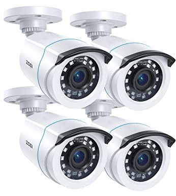 ZOSI 1080P 4 Pack HD-TVI Wired CCTV Cameras, Outdoor Indoor Security Camera | Weatherproof Home Surveillance CCTV Camera for 2MP/5MP/4K HD TVI Analog CCTV DVR System, 24pcs IR LEDs, 80ft IR Night Vision