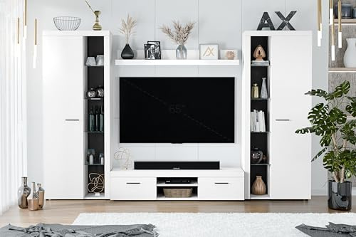 AXLIVING Spacoro XL Wohnwand Weiß 300 cm Modern Hochwertig für Wohnzimmer