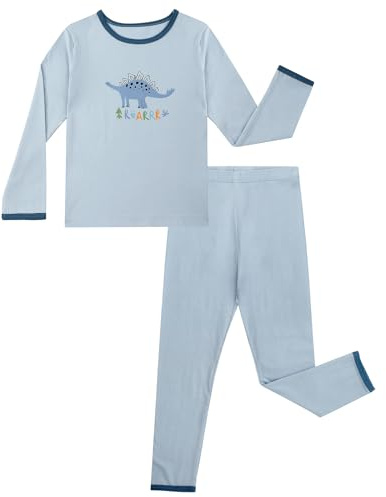 LACOFIA Conjunto Pijama Niños Algodón Manga Larga Ropa de Dormir Suave y Cómoda para Infantil Dinosaurio Azul 8-9 años