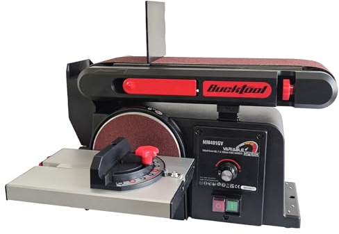 BUCKTOOL Variable Speed Belt and Disc Sander, 100 x 915mm Belt, 370W | 150 mm Disc, 2000-4000 RPM Speed Control and Electromagnetic Switch for Benchtop Woodworking and DIY Projects