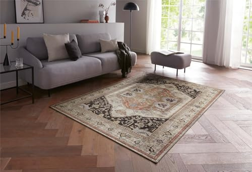 Taracarpet Moderner Kurzflor Orientteppich Royal Premium Teppich Viskose mit zeitlosem Muster ideal für Wohnzimmer, Schlafzimmer und Esszimmer Creme 160x230 cm