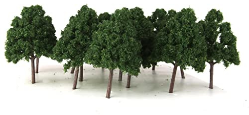 25 árboles modelo para diseños de escala N 1:150, árboles de plástico verde oscuro