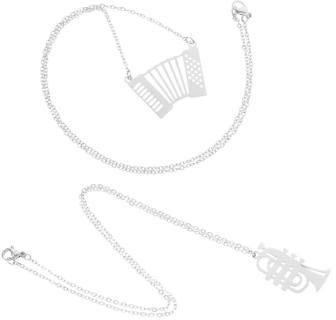 ibasenice Collier Style Punk Résistant à la Décoloration Instrument de Musique 2pcs en Métal Argenté, Pendentif Accordéon et Cor Français Bijou pour Soirée des Passionnés de Musique