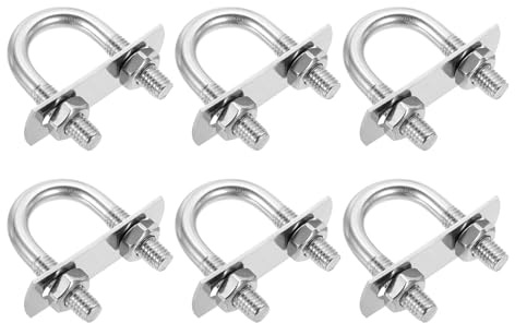 QUARKZMAN 6 Juegos Pernos U Redondos M8 22mm (0.87) Ancho Interior | 49mm (1.93) Largo, 201 Pernos U De Acero Inoxidable, Con Placas Y Tuercas, Para Automóvil Remolque Barco Plata