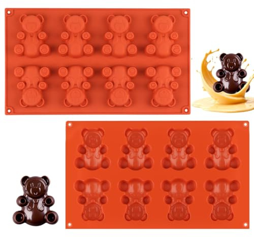 2 Pièces Moule à Glaçons Oursons, Moules Ours 8 Cavités, Mini Moule Ourson Guimauve Gelée Chocolat Gâteau, Moule Ourson Silicone Sans BPA -40°C à 230°C pour Glaçons Pâtisserie Bonbons Jus DIY