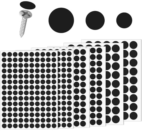 6 Sheets 580 Pcs Screw Cover Stickers, 12mm/15mm/21mm Screw Hole Covers, Self-Adhesive Cabinet Hole Covers Furniture Stickers for Various Drawer Table Wardrobe(Black)